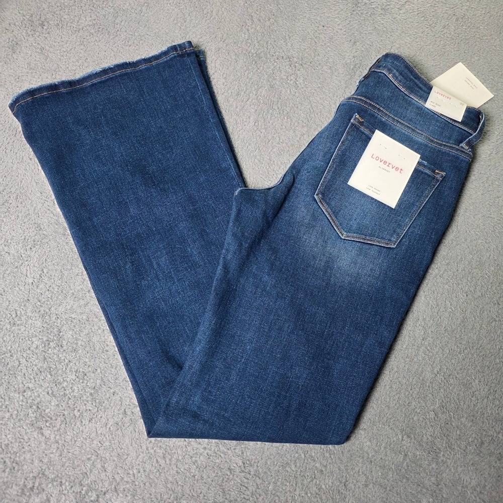 Lovervet by Vervet Womens 30 Mid Rise Flare Jeans Dark Wash Raw Hem LV1040